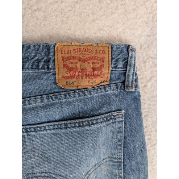 Levis 514 Jeans Mens 36x32 Blue Faded Whiskered Denim Straight Leg Cotton READ - Picture 14 of 16